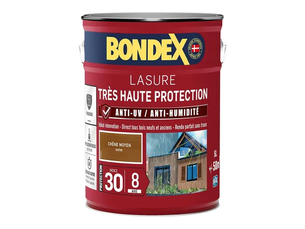 Bondex : lasure 2 en 1 très haute protection, chêne moyen (5 l)